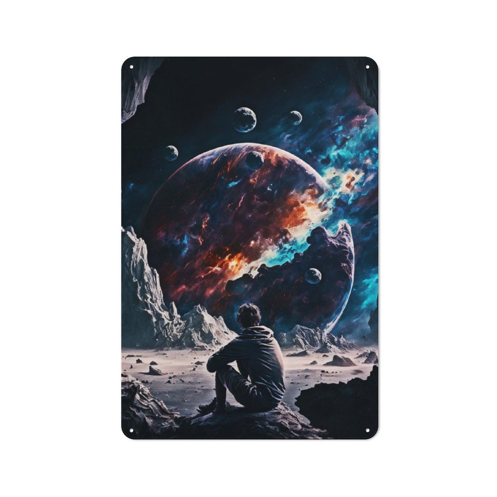 Junmoney Watching Cosmos Tin Wall Plaque 30X20cm With For Dining Room Or Kitchen, A Metal Wall Feature For Kitchens And Dining Spaces