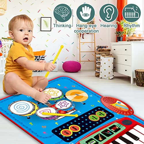 Pragym Baby Toys For 1 Year Old Boys & Girls, 2 In 1 Musical Toys, Toddler Piano & Drum Mat With 2 Sticks, Learning Floor Blanket, Birthday Gifts For 1 2 3 Year Old Boys & Girls #TOP4