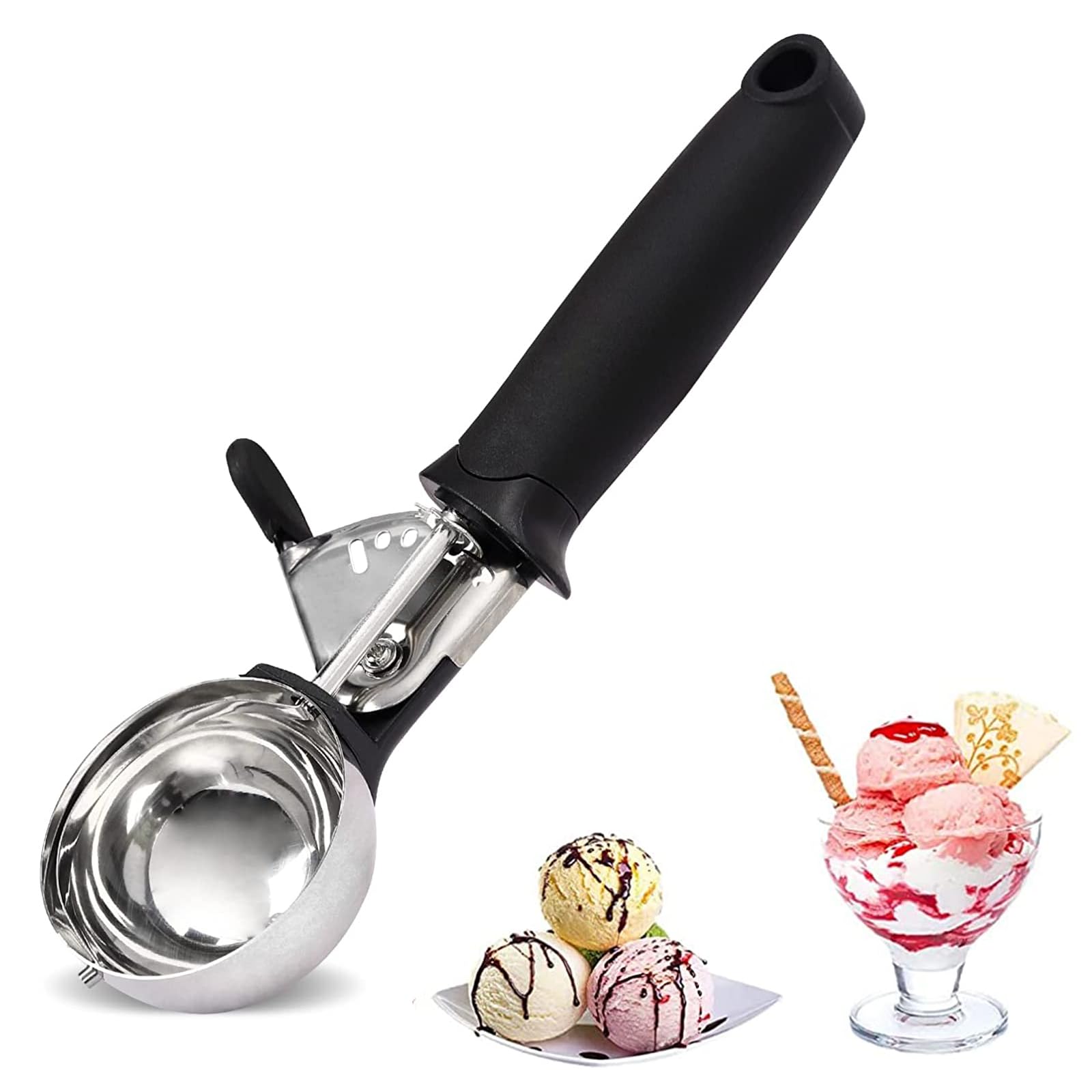 BNFGD Ice Cream Scoop Large Sized (6cm) Stainless Steel Cookie Scoop for Ice Cream with Easy Trigger Release Good Grips for Mashed Potato Meatballs