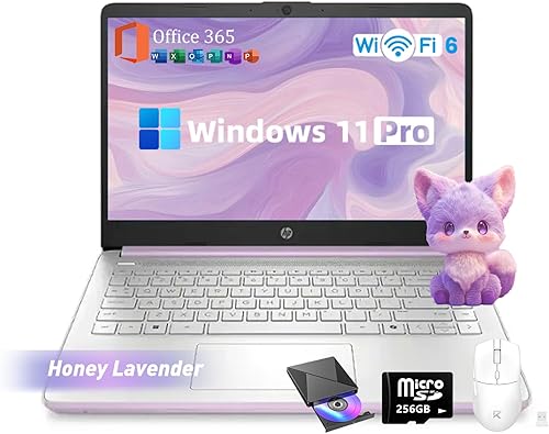 HP 2025 Flagship 14 Laptop Computer, 16GB RAM, 384GB Storage(128GB UFS+256GB MSD), Windows 11 Pro, 1-Year Office 365, Copilot Key, Wi-Fi 6, Intel N150 CPU, 14" LED 250 nits, Honey Lavender