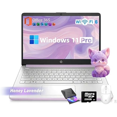 HP 2025 Flagship 14 Laptop Computer, 16GB RAM, 384GB Storage(128GB UFS+256GB MSD), Windows 11 Pro, 1-Year Office 365, Copilot Key, Wi-Fi 6, Intel N150 CPU, 14" LED 250 nits, Honey Lavender