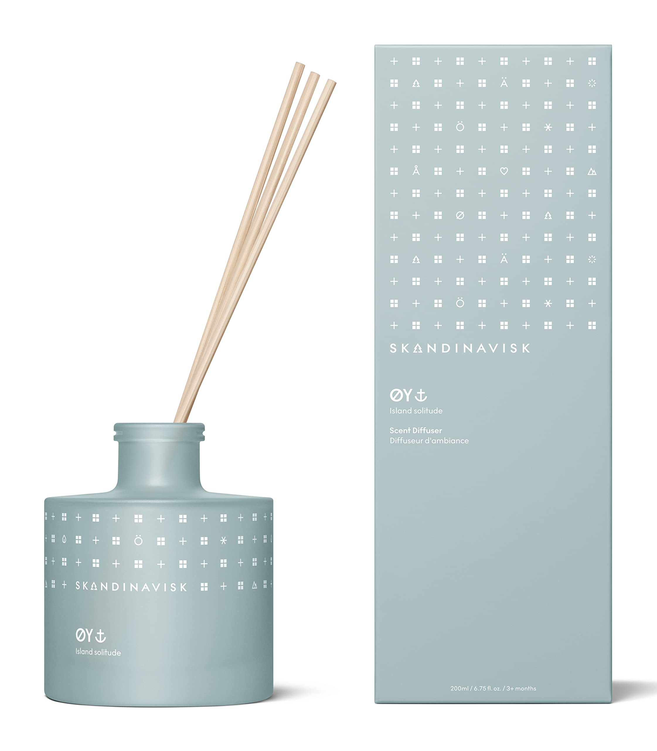 SkandinaviskØY 'Island' Scent Diffuser with 8 Reeds. Fragrance Notes 200 ml, Powder Blue, Crabapple and dog rose, water mosses and green leaves., 1 count