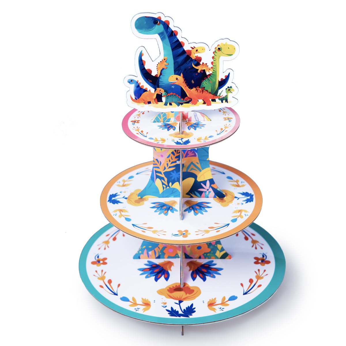 NUMINA 3 Tier Dinosaur Cupcake Stand for Birthday Decorations, Cupcake Stand Tower for Baby Shower Decorations, Cardboard Cupcake Display Stand, Cupcake Holder Stand for Party Decorations Supplies