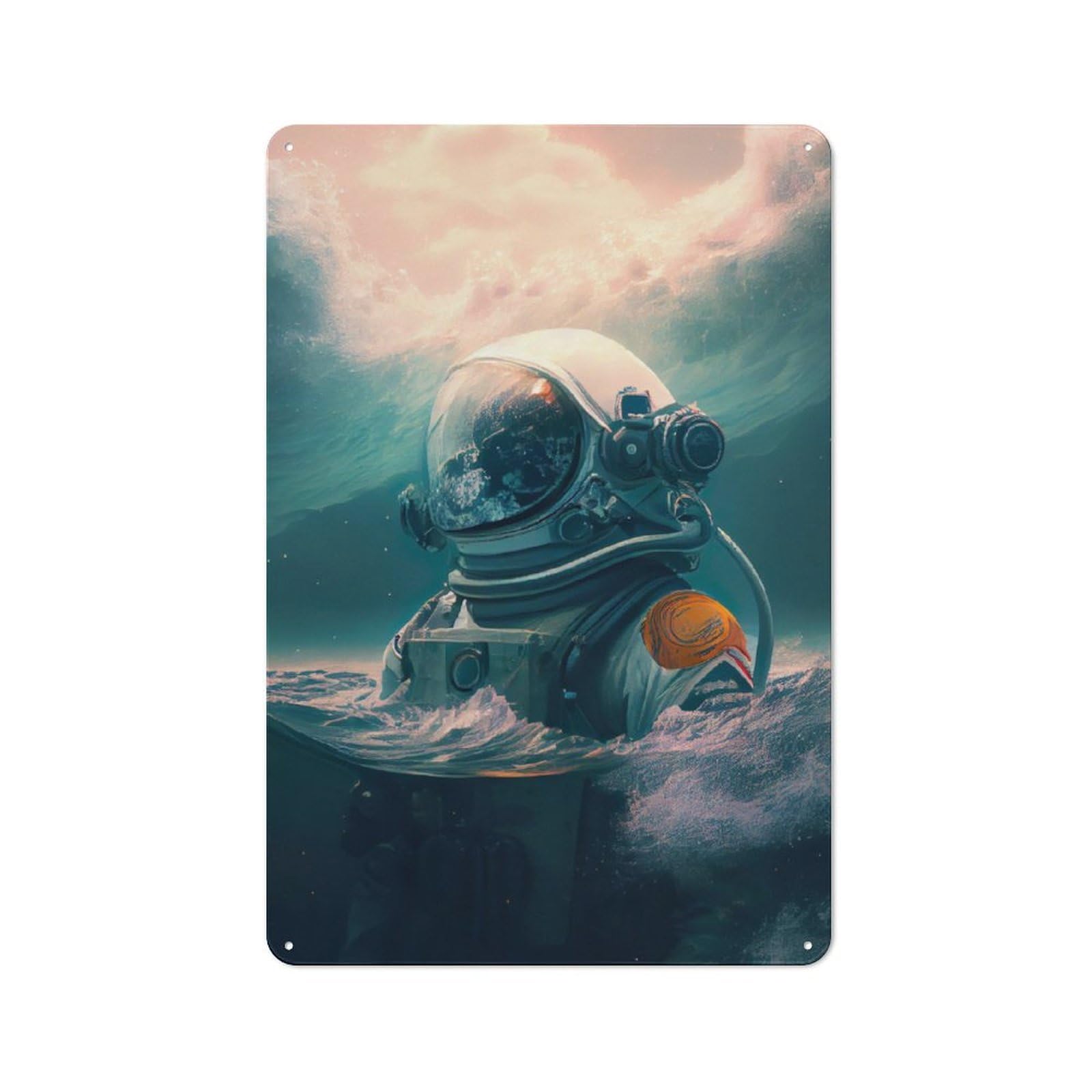 Junmoney Astronaut In The Ocean Printed Metal Sign 30X20cm For Pub Or Café, With Clear Industrial Wall Decor Character