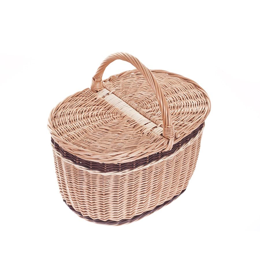 Panier Pique-Nique Osier XXL Avec Couvercle - Grand Panier Rangement Fruits Légumes Provisions Tressé Naturel