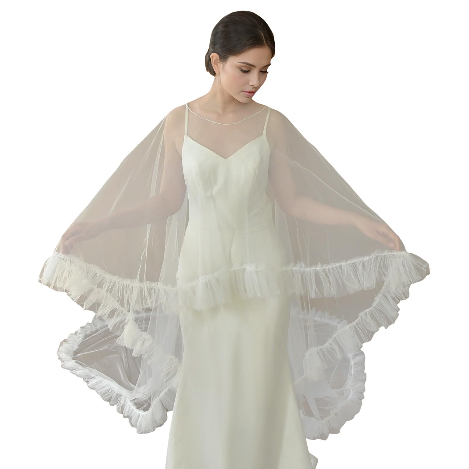 Velo transparente tipo capa de novia para ceremonia de boda romántica en jardín 7