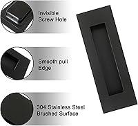 Vista 4 de Tiradores empotrados para dedos, manijas de puerta de bolsillo, para puertas correderas de granero, puertas plegables de acero inoxidable Negro