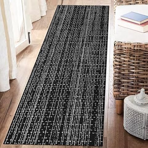 Black White Cotton Runner Rug 2x6 Hallway Runner Rug Woven Rug Farmhouse Kitchen Runner Rug Washable Indoor Outdoor Carpet Rnuners for Entryway Living Room Bedroom Bathroom Laundry Patio Cover