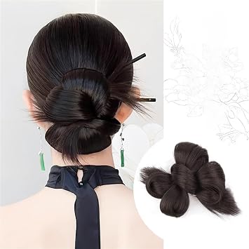 Women Chinese Style Wig Geisha Headband Wigs Hanfu Wig Cosplay Chinese Headwear Wig Dance Wigs Bun Hair PiecesBud