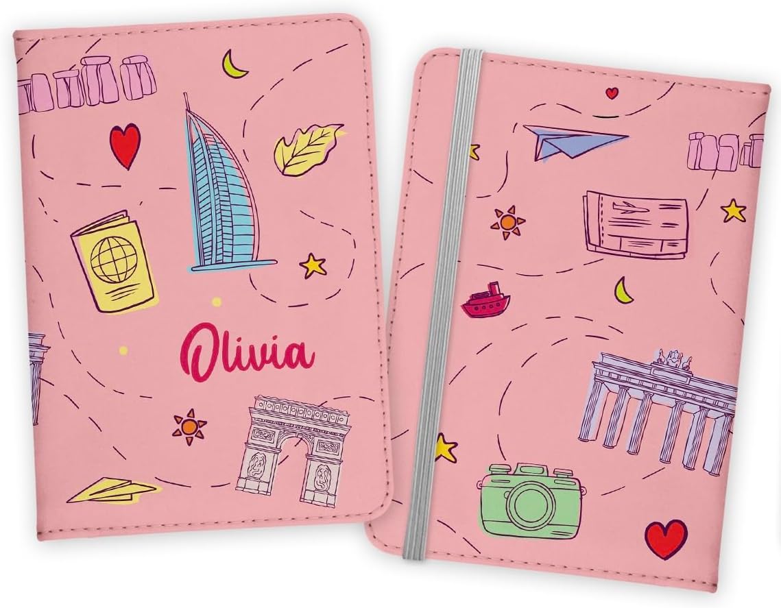 Personalized Passport holder, Personalized Passport Cover for Girls, Customized Passport Cover and Luggage tag for girls, Personalized Gift for girls, travel set Gift. (Passport Cover + 2 Tags)