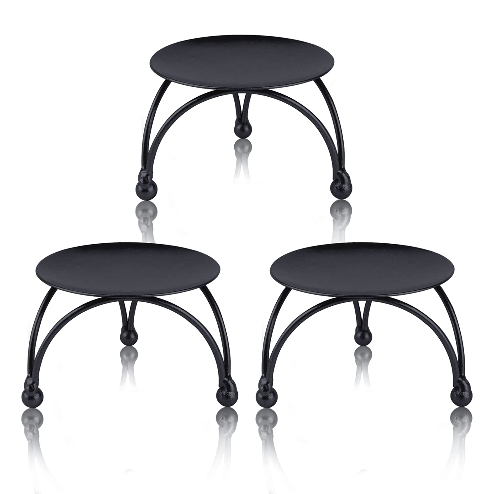 Dedoot Candle Holder, 3 Pack Iron Pillar Candle Holder Decorative Black Iron Plate Candle Holder Centerpiece 2.7 Inch Diameter Fit LED & Wax Candles, Pedestal Candle Stand for Tables, Wedding