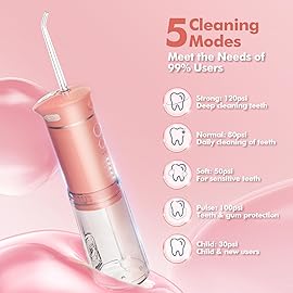 Water Flosser Mini Cordless Portable: 5 Modes Travel Water Dental Floss with Telescopic Water Tank, IPX7 Waterproof Oral Irrigator for Teeth Cleaning Gums,Orthodontic,Braces Dental Care (Peach Fuzz)