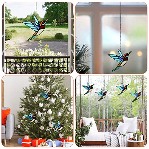 Doowin Stained Glass Window Hangings Birds Panel, Handmade Tiffany Style Hummingbird Sun Catcher For Home Window Blue2-Gift Package #TOP5