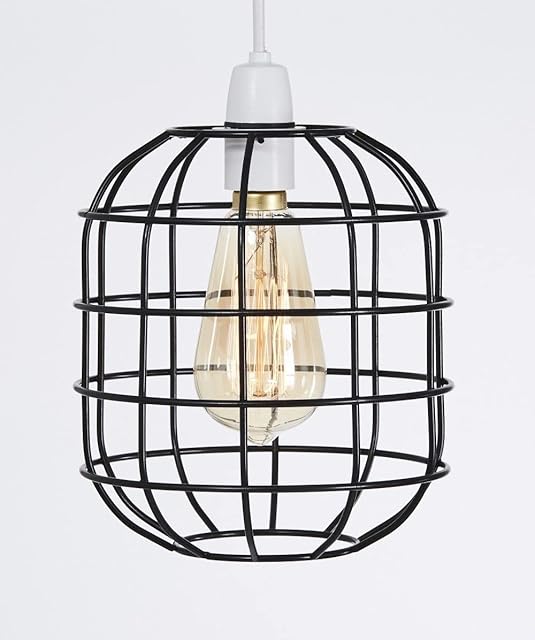 Retro Design Light Shade - Metal Wire Basket Cage Lamp Shade - Ceiling Pendant Light Shade  Wire Cage Lamp Shade - Industrial Vintage Style  Easy Fit Metal Lamp Shade - Black