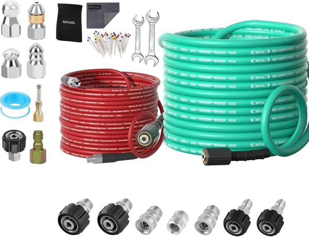 50 FT 1/4 Inch pressure washer hose with 1/4 Inch sewer jetter kit hose