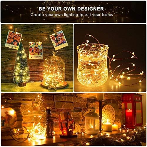 Tonskooners Fairy Lights Battery Operated,4 pack 10m 100LEDs Copper Wire String Lights, Waterproof with Remote 8 Modes Timer Twinkle Starry String Lights for Decoration(Warm White)