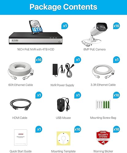 Miniatura 2 de ZOSI Foco 4K de 16 canales 16 cámaras IP PoE, sistema de cámara de seguridad PoE para exteriores 4K con audio, H.265+ 16CH 8MP NVR con 4TB HDD,