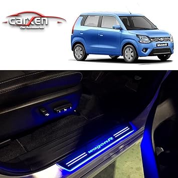 CARXEN Car Door Foot Step Led Sill/Scuff Plate With Mirror Finish for MARUTI WAGONR 2019 Onwards (Set of 4Pcs, Blue)