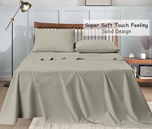 Miniatura 9 de Juego de sábanas de tamaño Queen  Juego de sábanas de 400 hilos  Sábanas de cama 100% algodón  Sábanas de alta calidad  Juego de 4 piezas  Sábanas