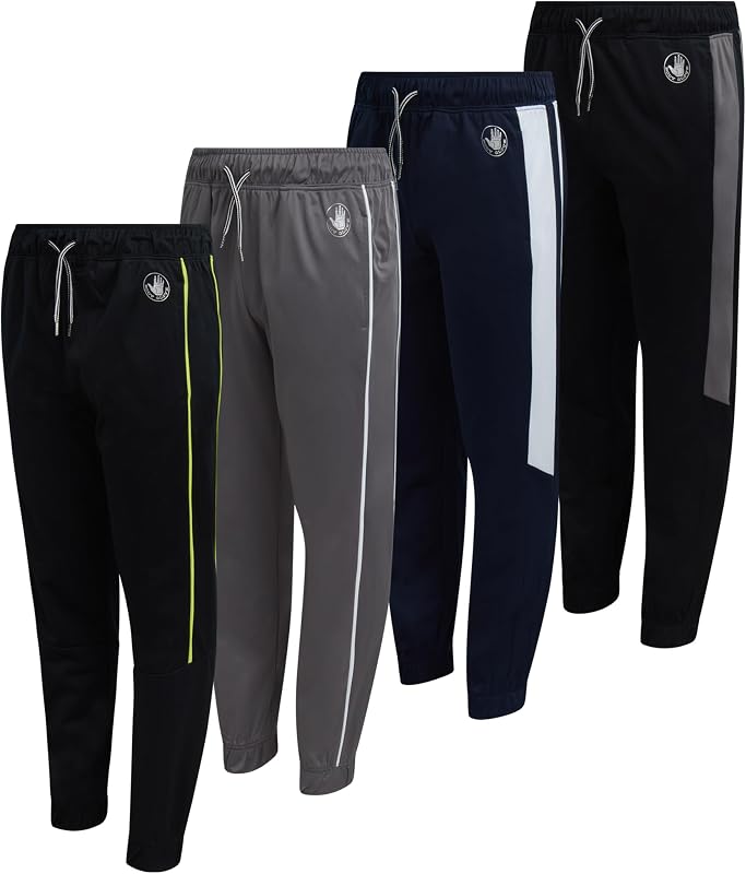 Body Glove Boys Sweatpants 4 Pack Active Performance Tricot Jogger Pants | Soft Stretch Tricot with Drawstring Waists, Four Everyday Athletic Bottoms for School and Play