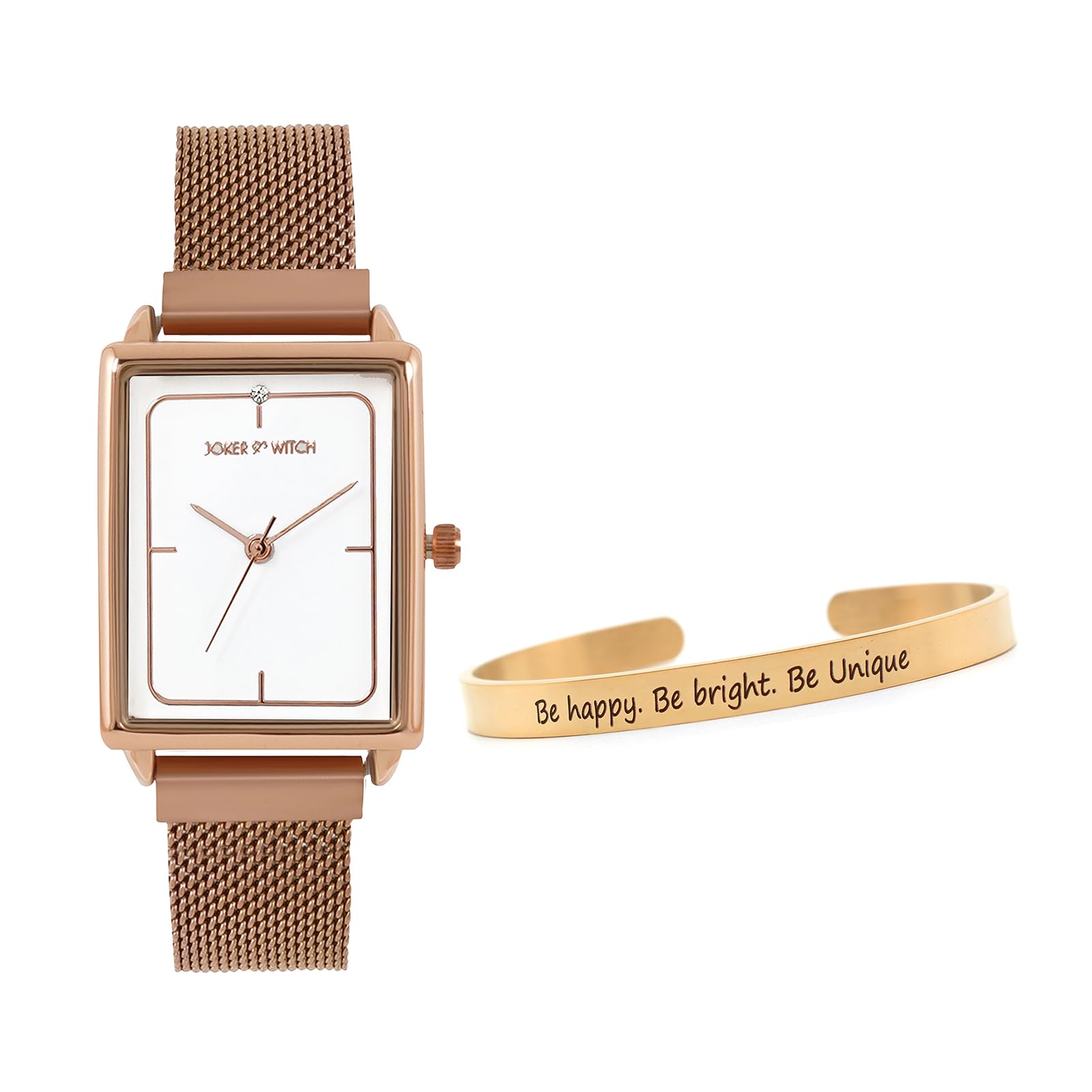 Joker & Witch Stainless Steel Women Beatrice Gold Analog Watch Bracelet Stack, White Dial, Rose Gold Band (B0C7L7D53V) Amazon Price History, Amazon Price Tracker