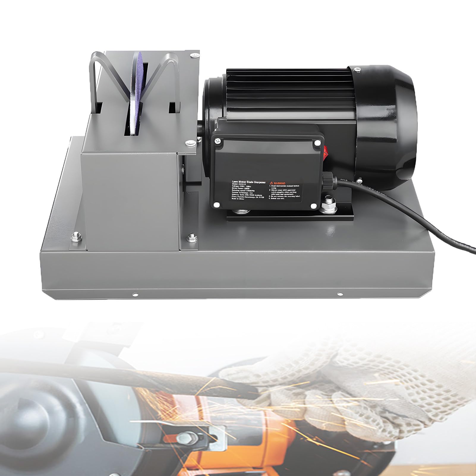 EpyGnom 2/3HP 500W 1HP 750W Lawn Mower Blade Sharpener, Lawnmower Bench Grinder with 7-Inch 9-Inch Ceramic Grinding Wheel, 60-Grit Ceramic Sandpapers, and 30°/40° Angle Brackets 750W