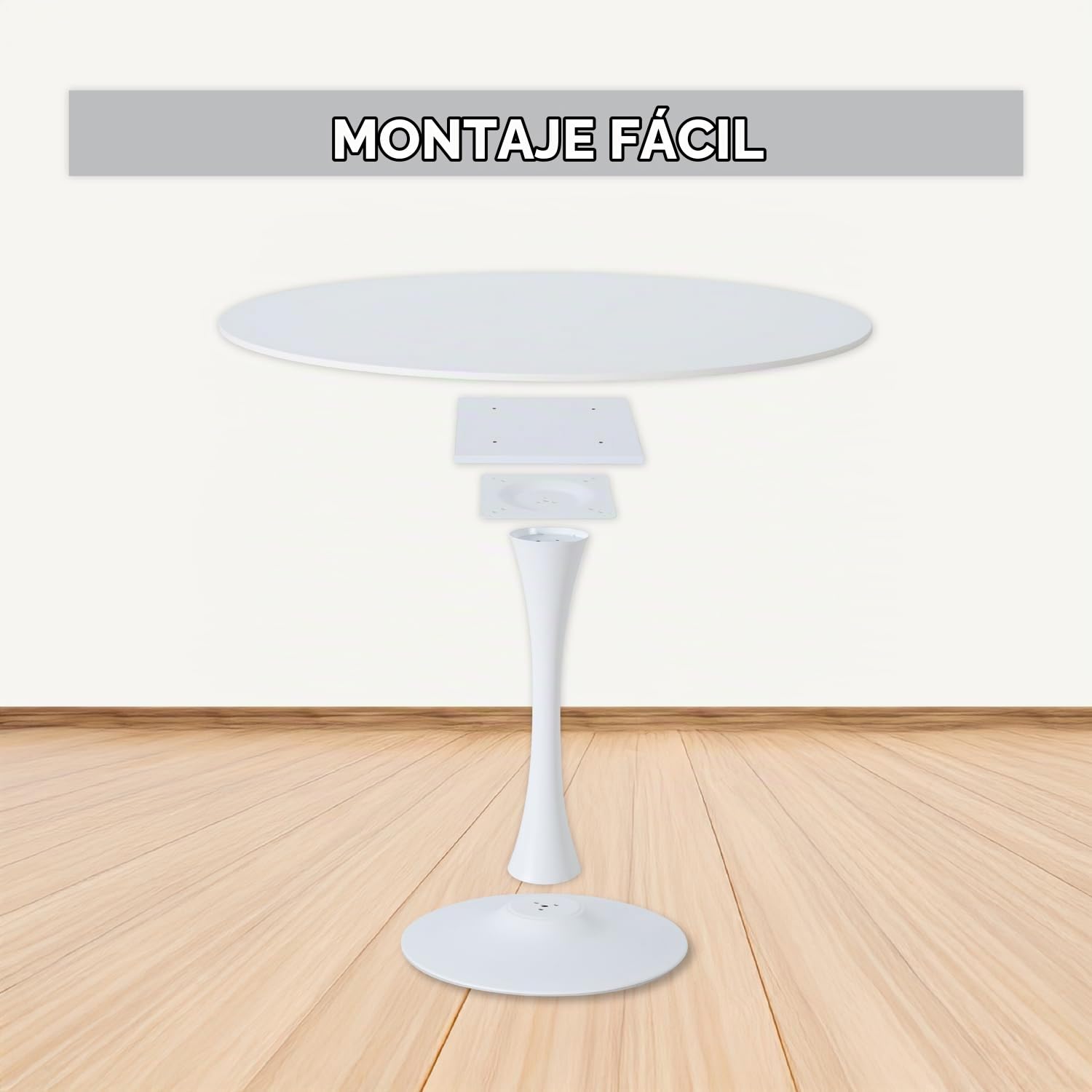 MEUBLE Cosy Mesa de Comedor Redonda para 2-4 Personas, Mesas de Cocina Escandinava, Patas en Forma de Trompeta, Blanco, 80x80x75cm