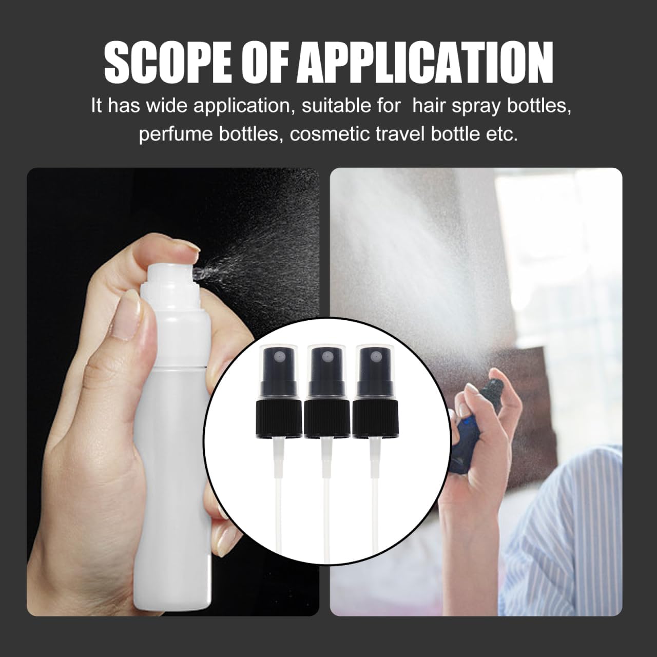 Spray Bottle Nozzle Replacement Fine Mist Pump Spray Heads with Transparent Cover Reusable Sprayer Tops for Hair Perfume Cosmetic Travel Bottles 3.93 X 0.78 X 0.78 in image 3