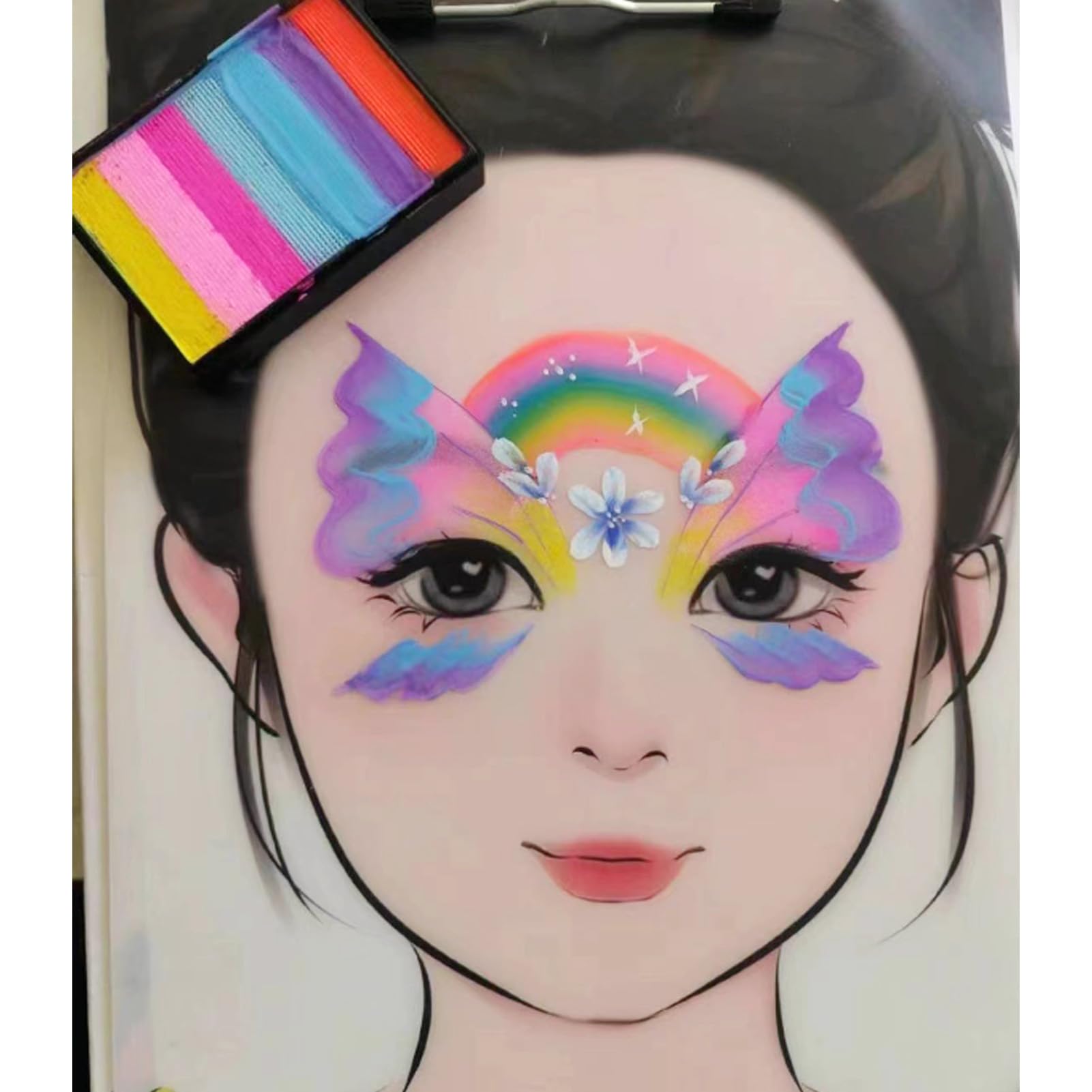 Sorandy Child Face Painting Practice Boards, Reusable Painting Exercise Template, Face Painting Drawing Board with Dual Face Designs for Stage Home Makeup Painting, Sorandyamz78pgvf4