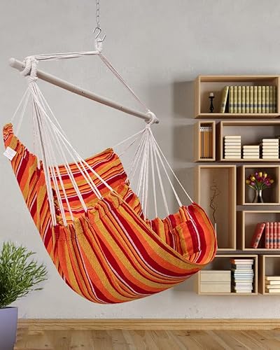 Advokair Hammock Chair Swing (500 Lbs Max) - Hanging Hammock Chair Rope Swing For Outdoor Patio, Bedroom, Porch, Deck - Indoor And Outdoor - Sturdy Steel Bar With Anti-Slip Safety Rings #TOP4