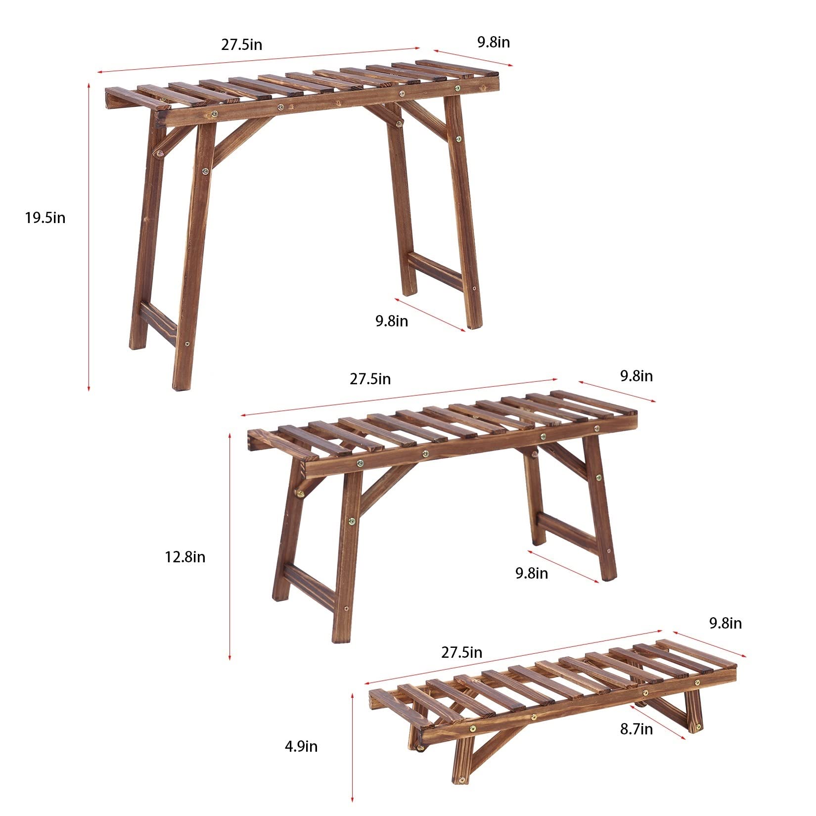 Support de fleurs à 3 niveaux autonome en bois pour plantes d'intérieur et d'extérieur