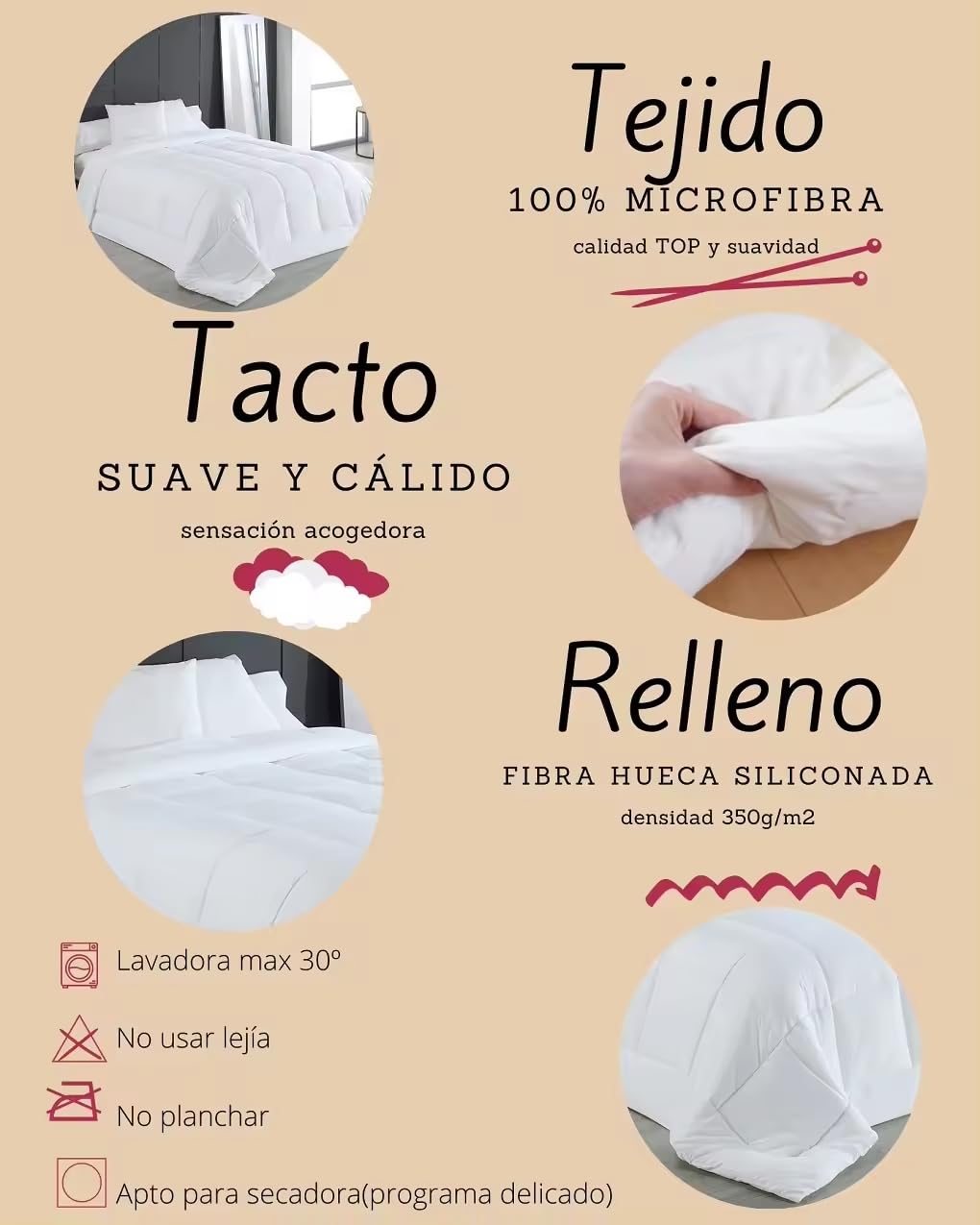NH NOVOTEXTIL HOGAR Edredón Relleno Nórdico Cama 200 (280x240), Edredón de Fibra 350 gr/m2, Nórdico Térmico, Hipoalergénico, Suave y Transpirable, Ideal para Otoño e Invierno