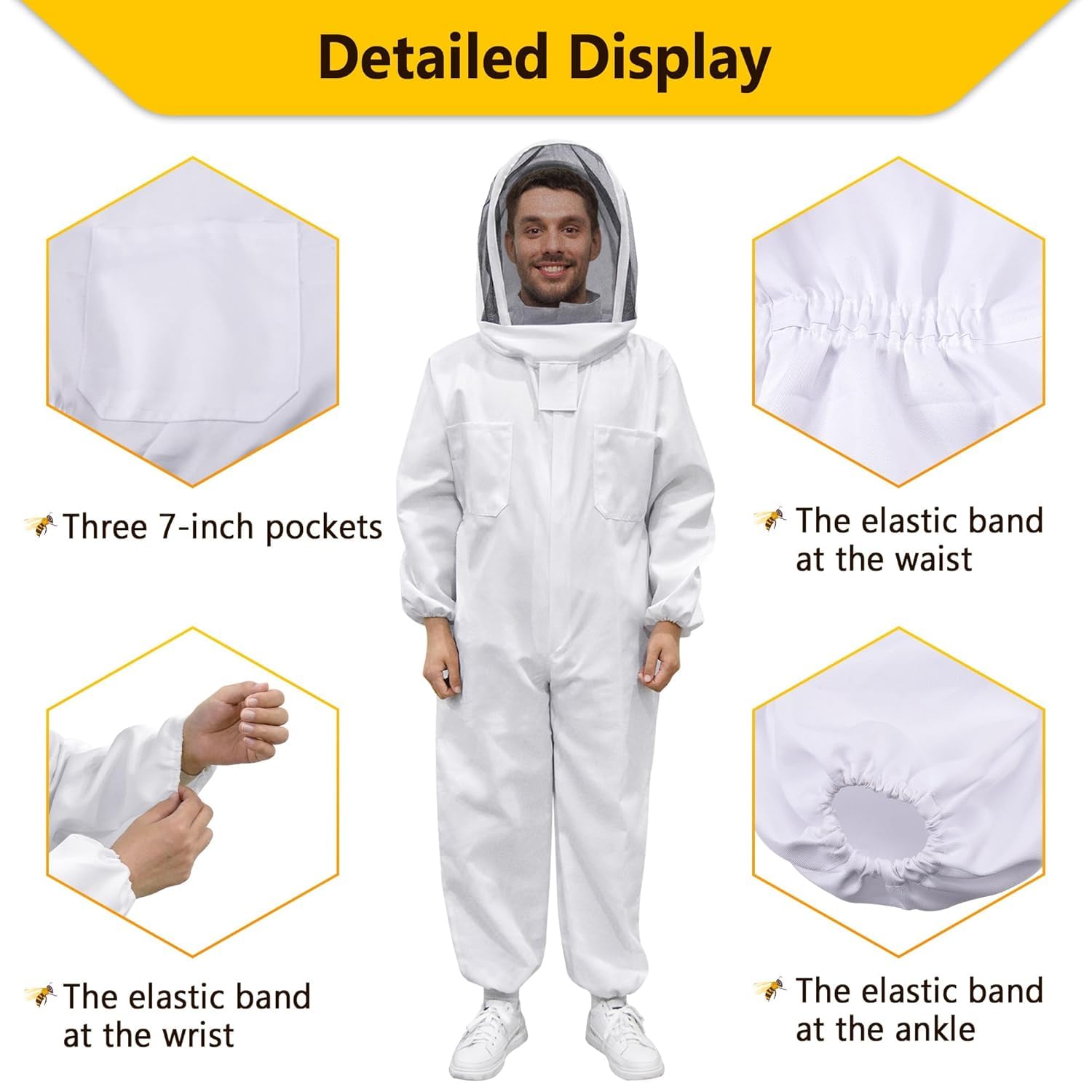 Combinaison d'apiculteur, Combinaison Apiculteur, Costume d'apiculture Professionnelle avec Gants Voile de Protection, Vareuse Apiculteur Tenue d'abeille pour Hommes et Femmes, XXL