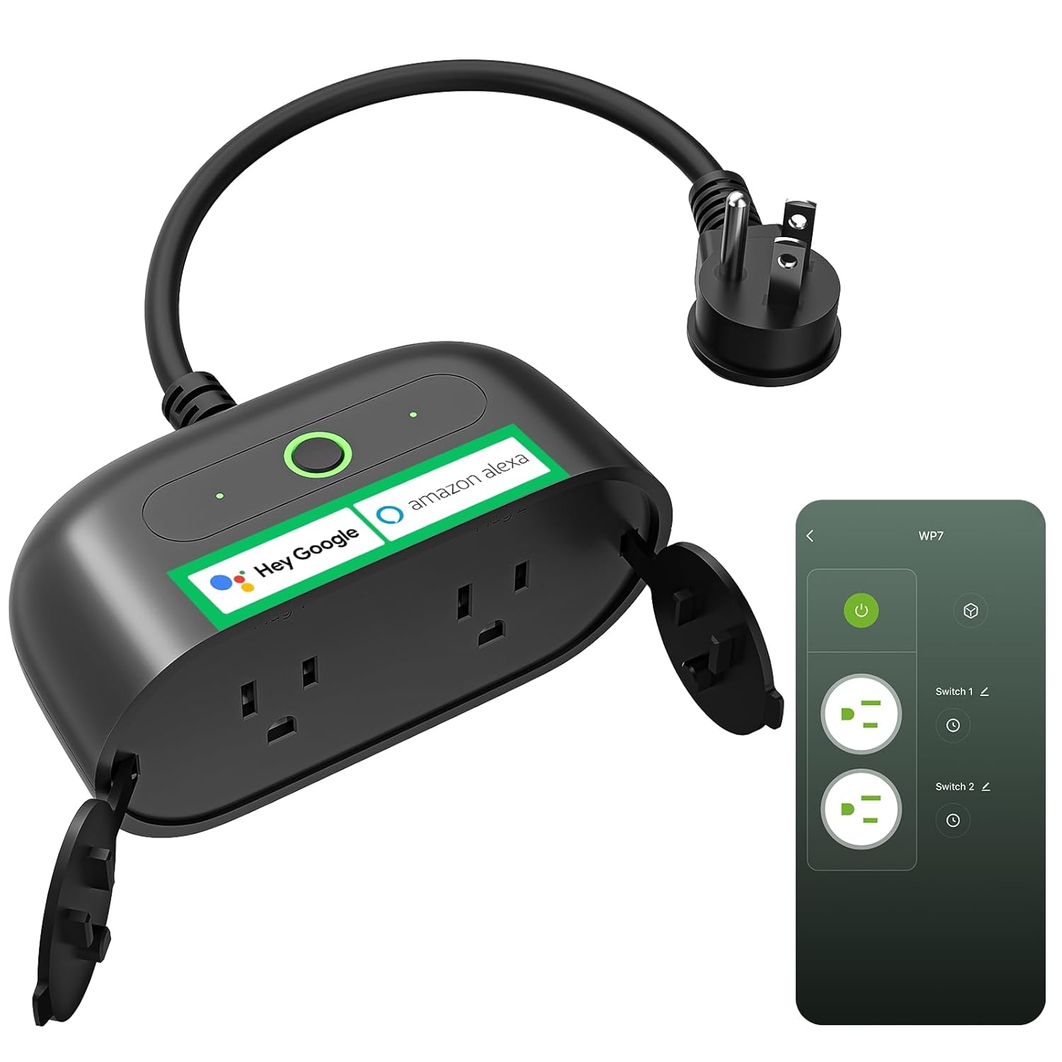 GHome Smart Outdoor Smart Plug Smart Home Wi-Fi Outlet with 2 Sockets IP64 Weather Resistance Compatible with Alexa