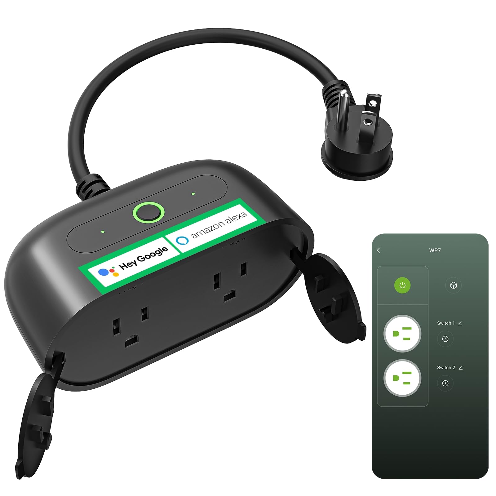 GHome Smart Outdoor Smart Plug Smart Home Wi-Fi Outlet with 2 Sockets IP64 Weather Resistance Compatible with Alexa