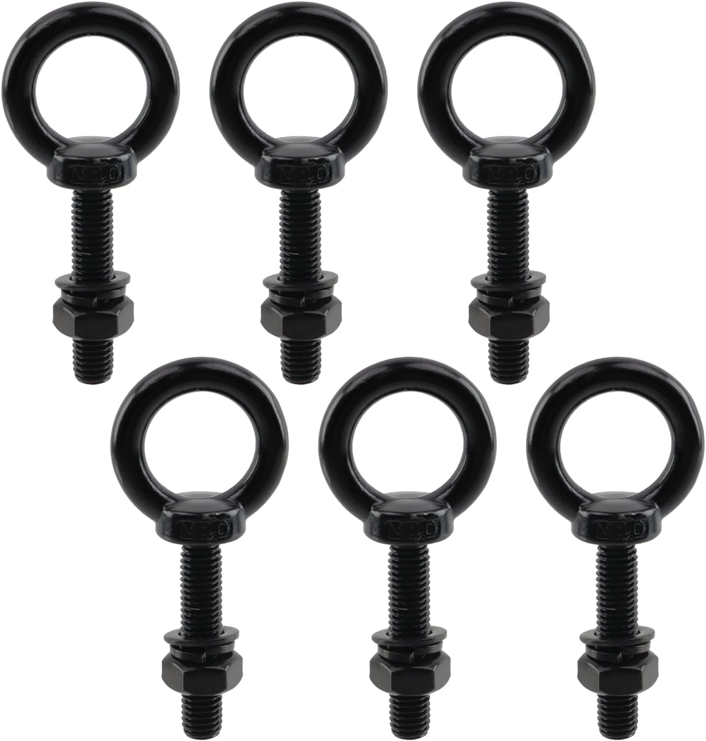 Antrader Lifting Shoulder Eye Bolts, M10 Stainless Steel Machinery Shoulder Lifting Eye Bolt with Lock Nuts,Lock Washers,Flat Washers,M10 x 50mm,Black,6 Sets