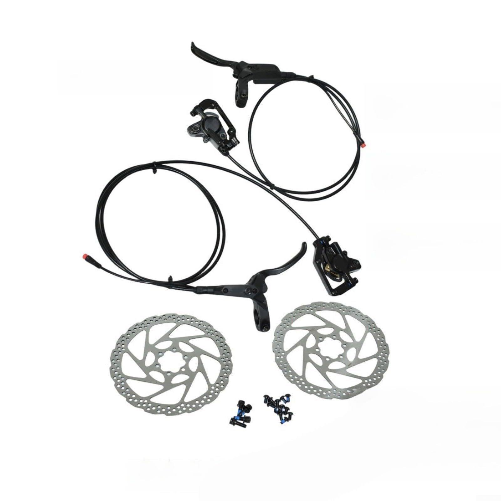 Hydraulische Scheibenbremse für E-Bike & Fahrrad, wasserdicht mit 2-Pin-Stecker, inkl. 2x 180mm Bremsscheiben, Vorne 1100mm/Hinten 1800mm Ölleitung, Schwarz