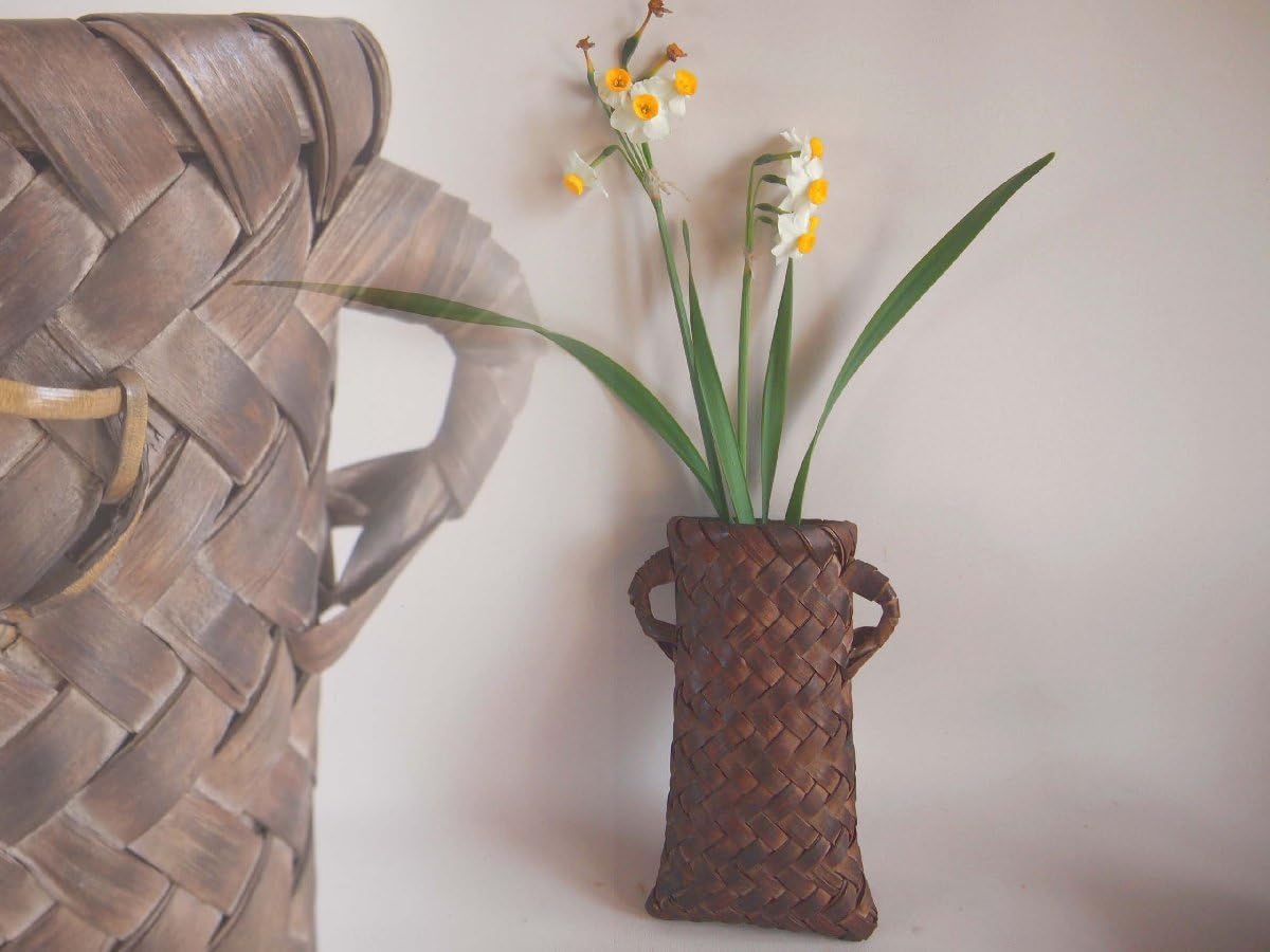 Amazon.co.jp: 時代鉈籠型掛花入れ23cmイタヤカエデ四ツ目編みあじろ