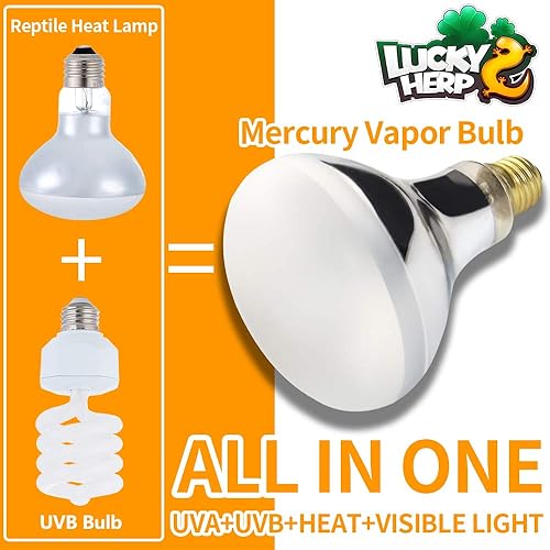 Miniatura 2 de LUCKY HERP Bombilla de calor de vapor UVA+UVB de 160 vatios, lámpara de alta intensidad autobalastada para reptiles y anfibios, lámpara solar para