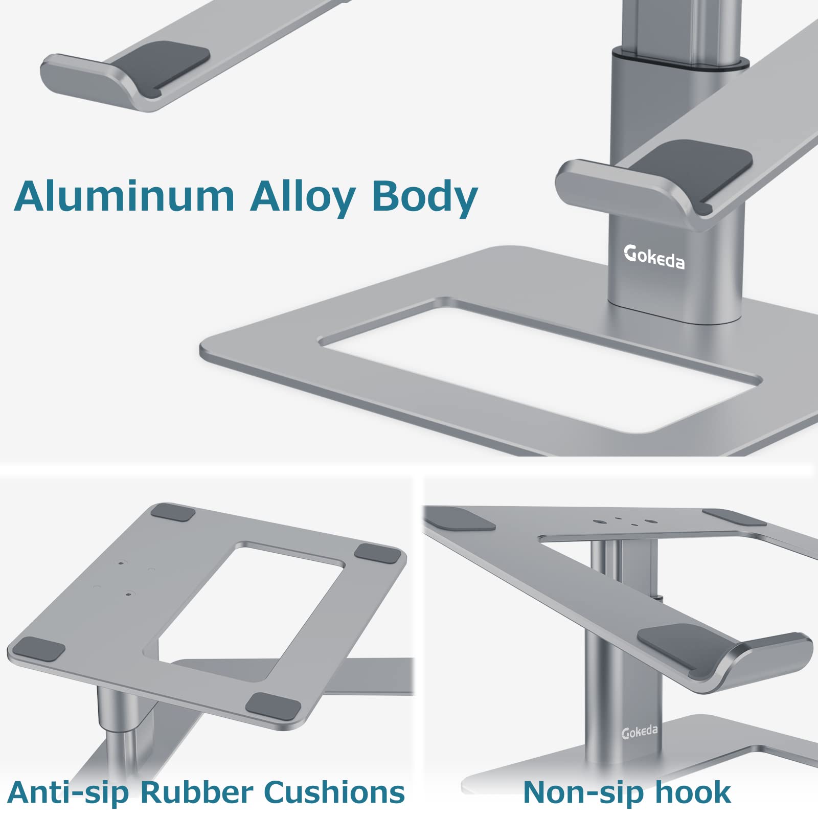GOKEDA Supporto per computer portatile, ergonomico regolabile, supporto per altezza in lega di alluminio, compatibile con MacBook Air Pro, Dell, HP, Lenovo Samsung (più laptop da 11 a 17 pollici)
