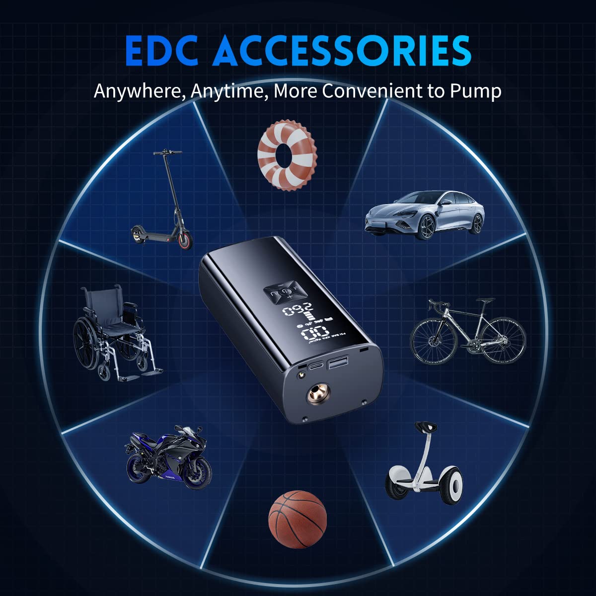 Mini Compresor Aire Portatil 9900mAh 150PSI Inflador Ruedas Coche Bomba de Aire Bicicleta Compresor de Aire Portatil Bomba de Aire Electrico Bicicletas,Moto, Coche,Pelotas con Batería Externa