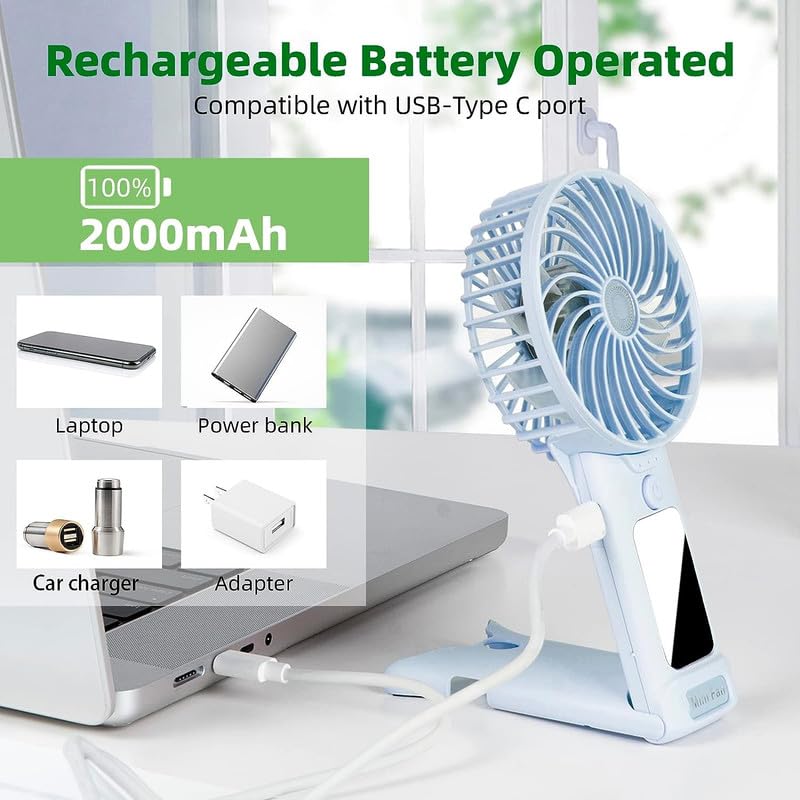 Ventilateur Portatif Rechargeable 4 Vitesses Avec Miroir - Refluxe Pour Intérieur Et Extérieur