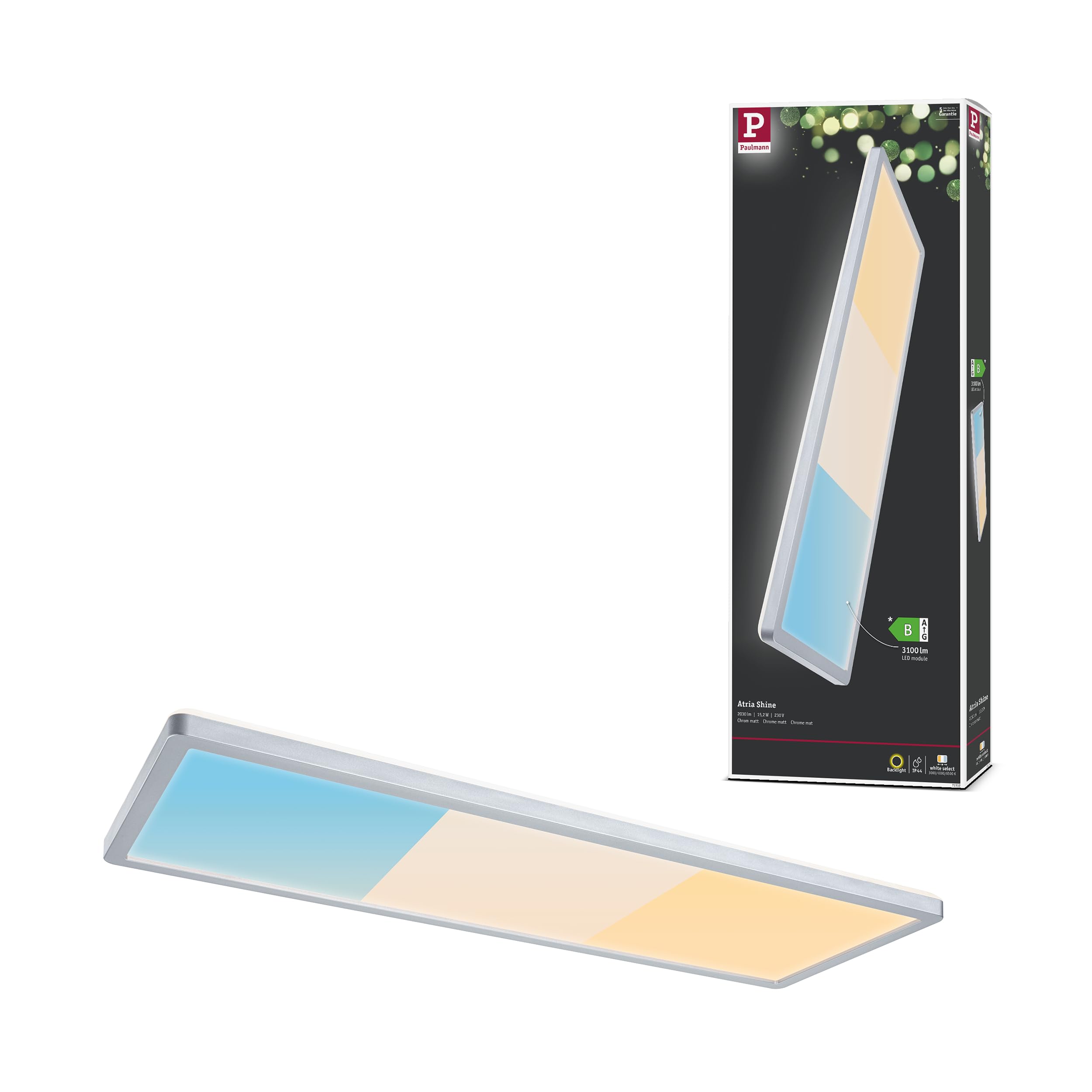 Paulmann LED Panel Atria Shine IP44 eckig 560x200 mm 15,2W 2030lm 3000-6500K Chrom matt 71312