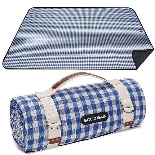 Image of G GOOD GAIN Picnic Outdoor Blankets Waterproof Large - Beach Mat Sand Free Foldable with Carry Strap | Portable Camping Blanket | Park Blanket for Grass Park, Hiking, Travel, Concerts, Indoor (Blue)