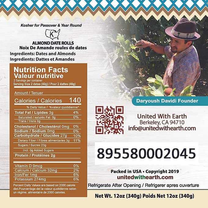 Miniatura 2 de United With Earth Rollos de dátiles convencionales de almendra, 12 onzas (paquete de 4), sin OMG, sin gluten, veganos, paleo