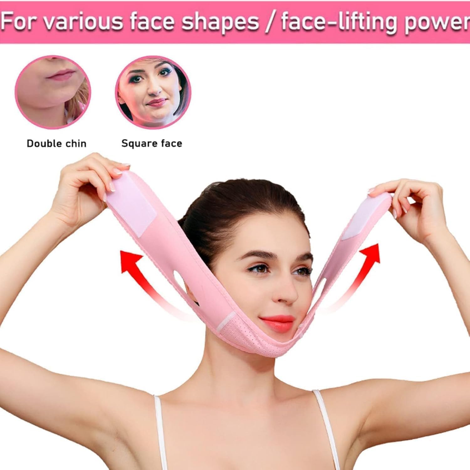Máscara Lifting Facial Reutilizable, MáScaras Faciales En V, Papada Reductor Mujer, Para Papada Y Piel Facial FláCida, Ajustable, Rosa claro