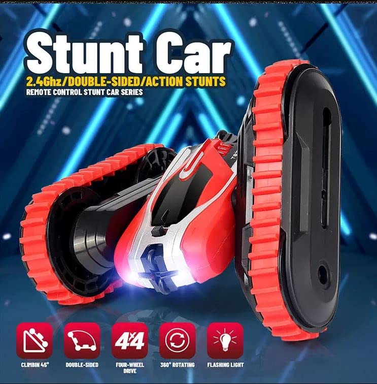 Kn2 MART Double Side High Speed Rolling 360 Rotation RC 180 Flip Twisted  Car Tracked Climbing Wiggle Crawler Stunt Car (Multicolor)