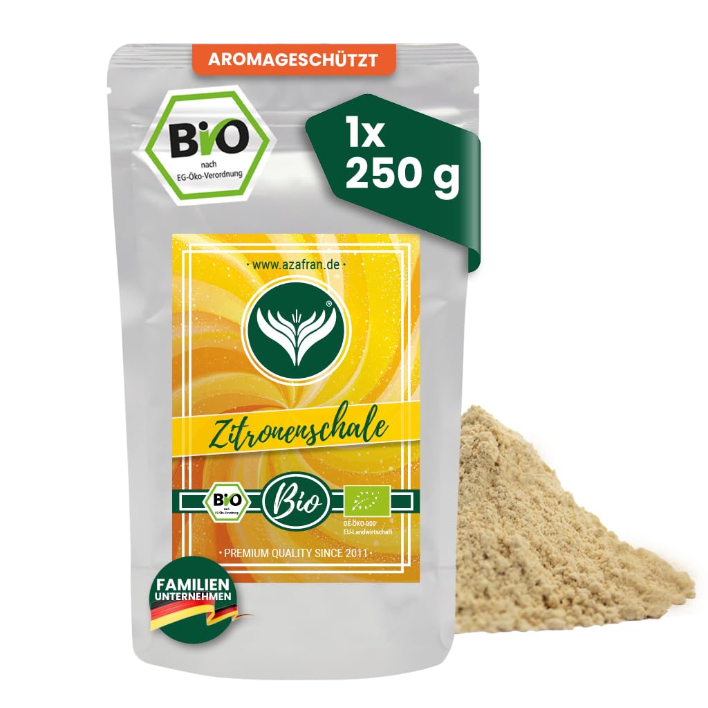 Azafran BIO Zitronenschale fein gemahlen, getrocknetes Zitronenschalenpulver, Zitronenabrieb, Zitronenzeste 500g