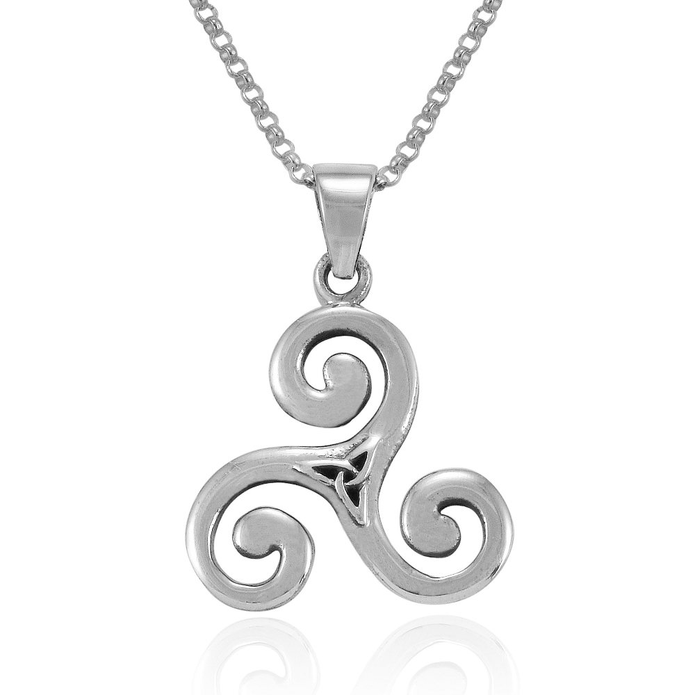 Mimi SilverMimi Sterling Silver Celtic Triple Spiral Triskele Triskelion Swirl Pendant Necklace, 18 inches