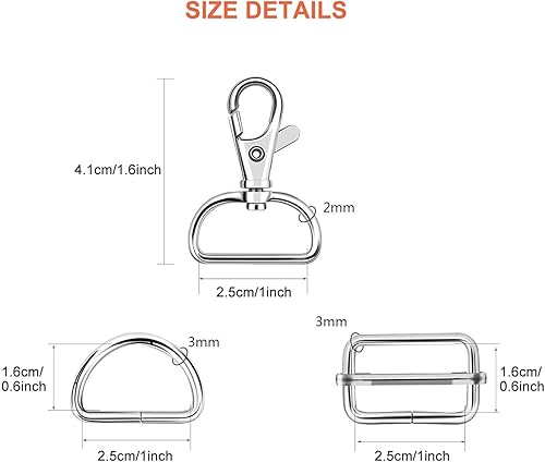 Miniatura 6 de Ganchos para llavero, llavero de metal a granel ganchos giratorios con anillos en D y hebillas deslizantes para bolso, bolso, cordón y proyectos de